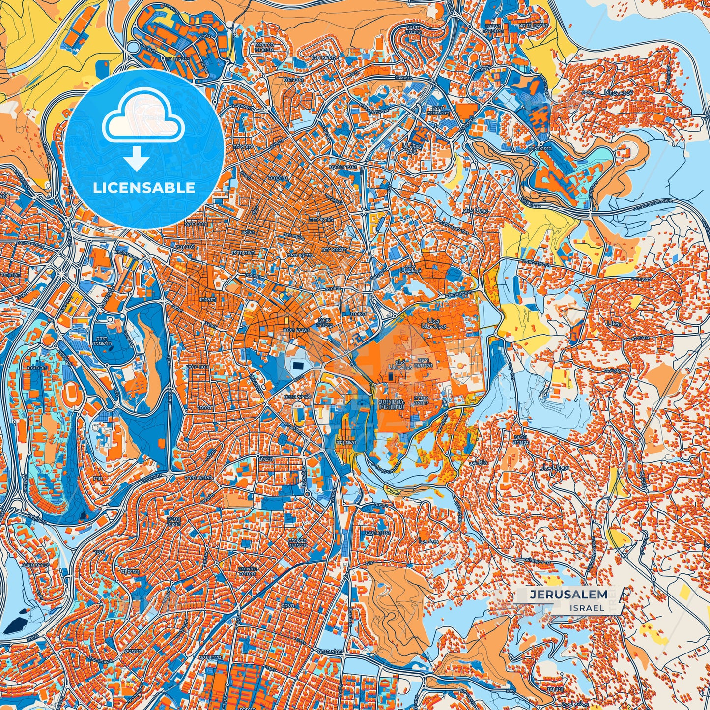 Canvas Print Template of Jerusalem Street Map