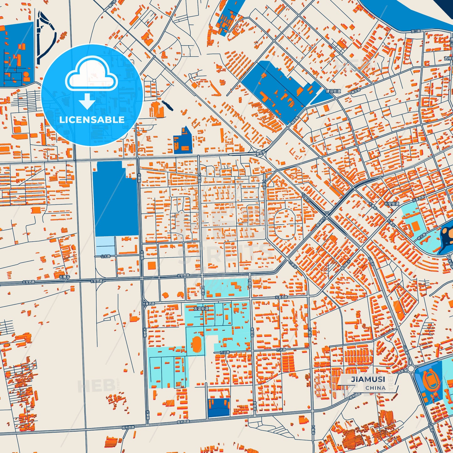 Canvas Print Template of Jiamusi Street Map