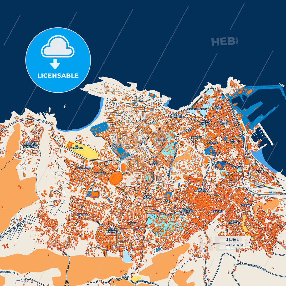 Canvas Print Template of Jijel Street Map