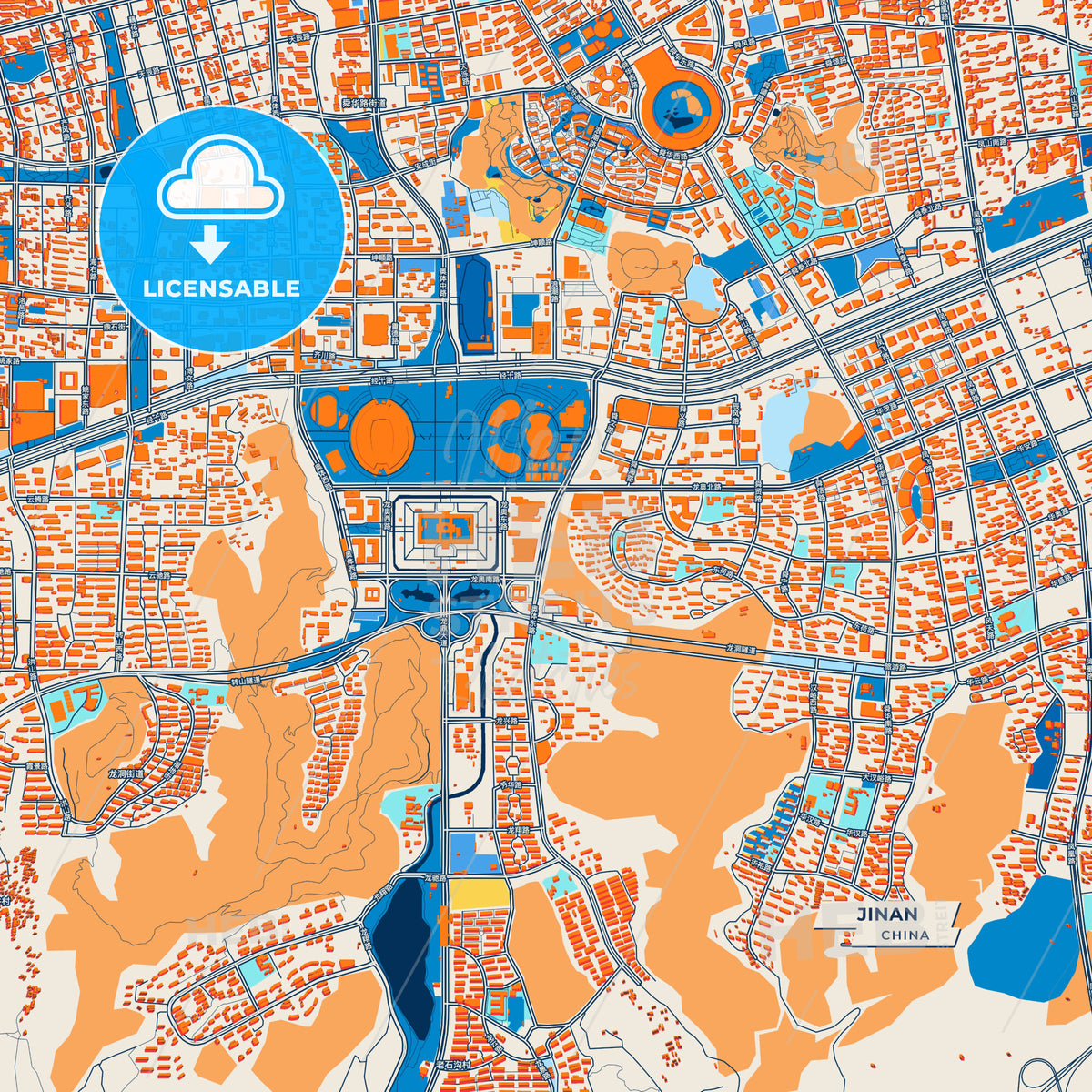 Canvas Print Template of Jinan Street Map