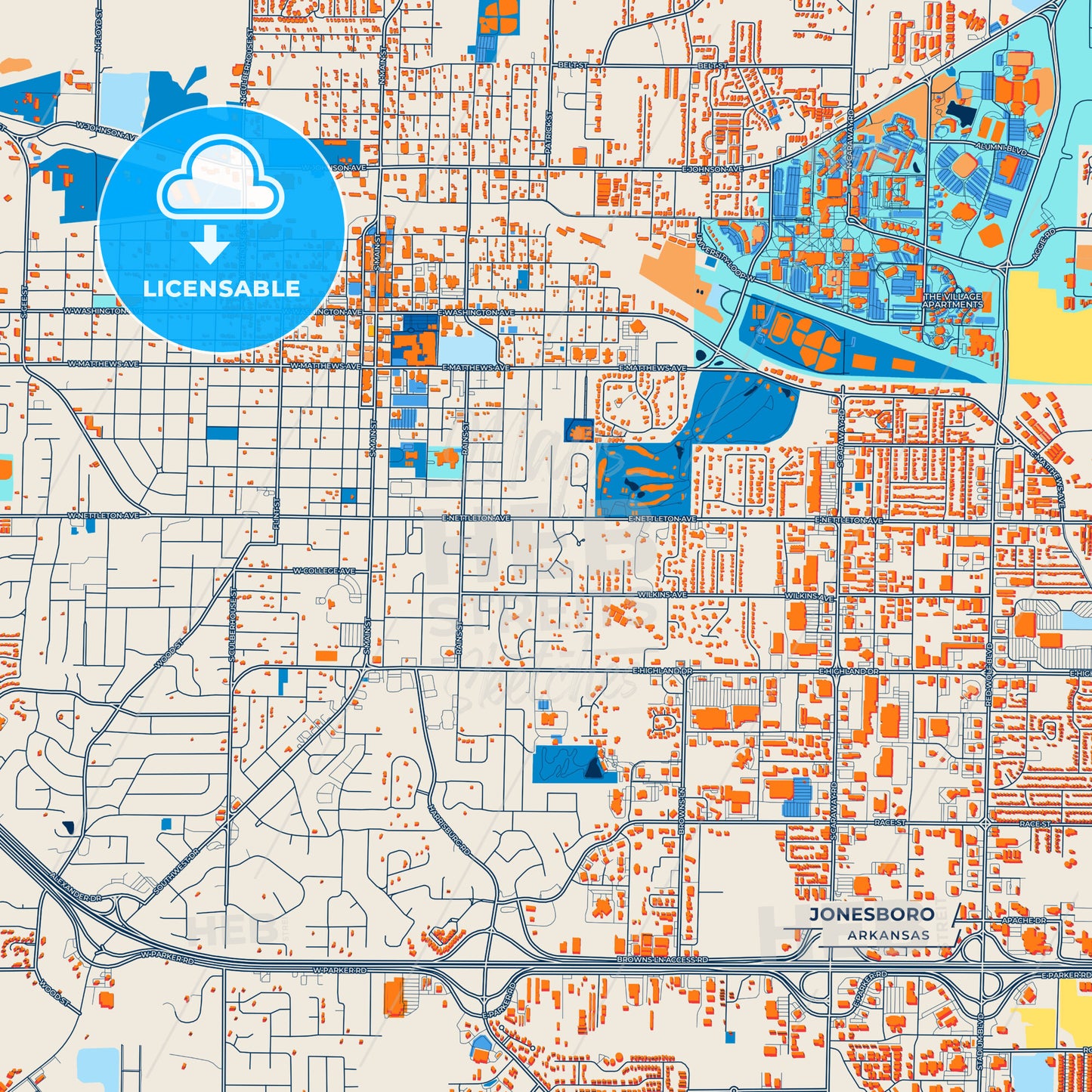 Canvas Print Template of Jonesboro Street Map