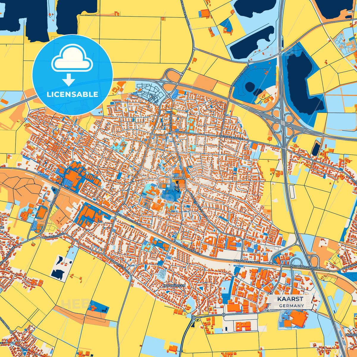 Canvas Print Template of Kaarst Street Map