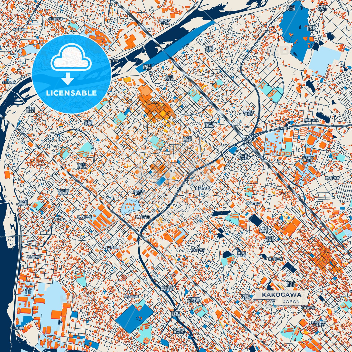 Canvas Print Template of Kakogawa Street Map