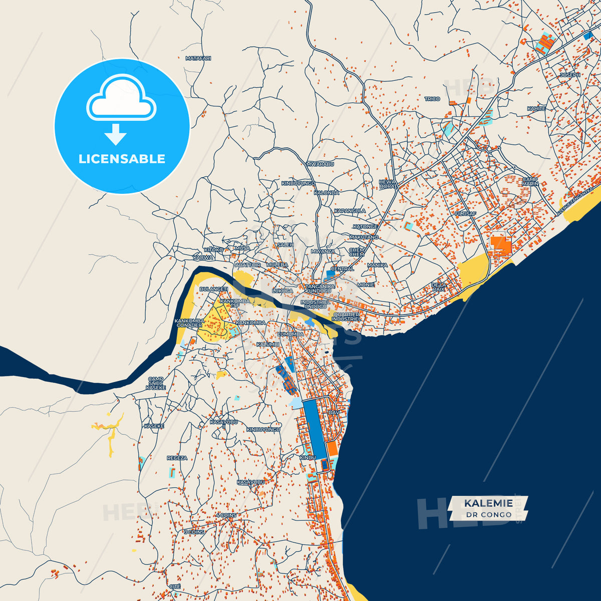 Canvas Print Template of Kalemie Street Map