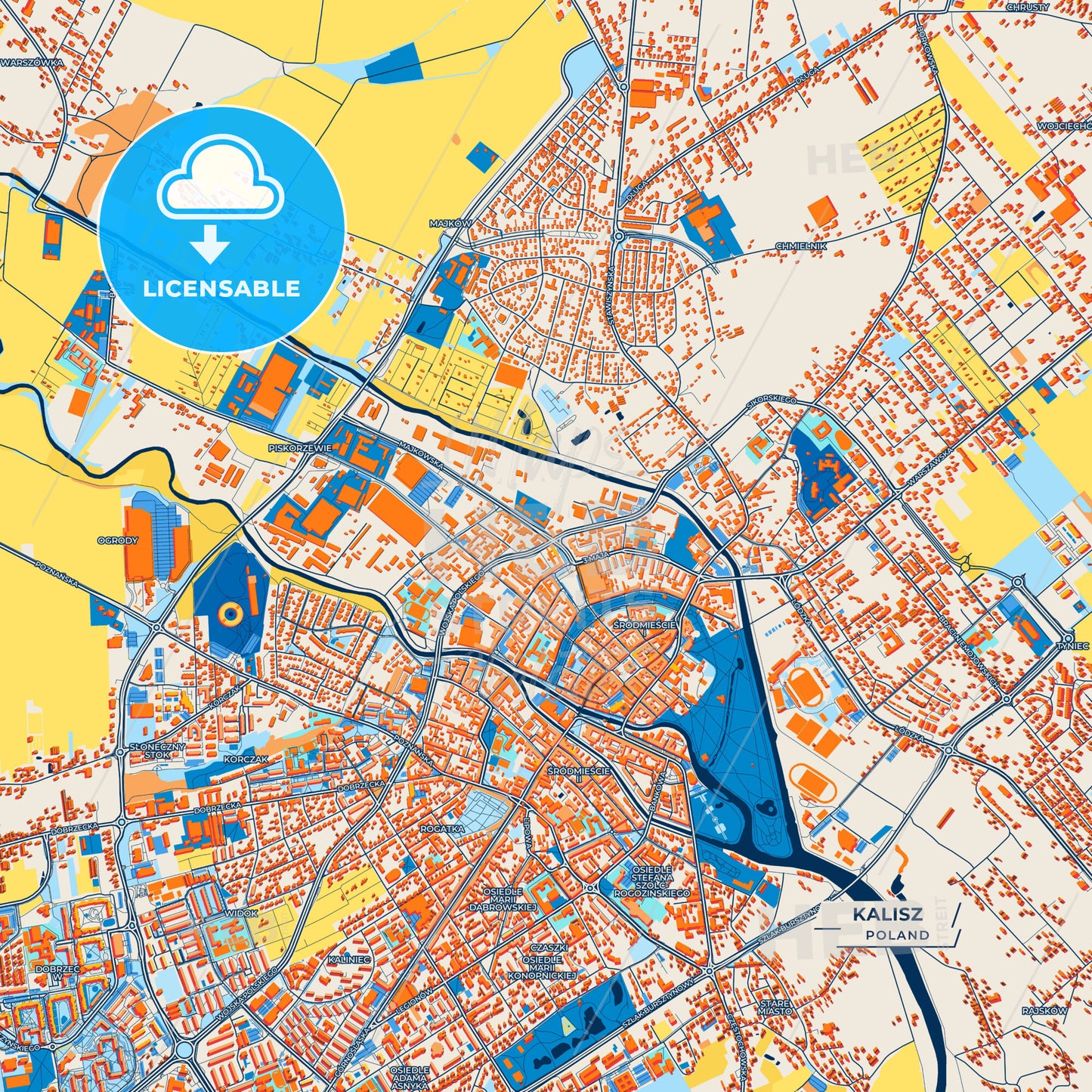 Canvas Print Template of Kalisz Street Map