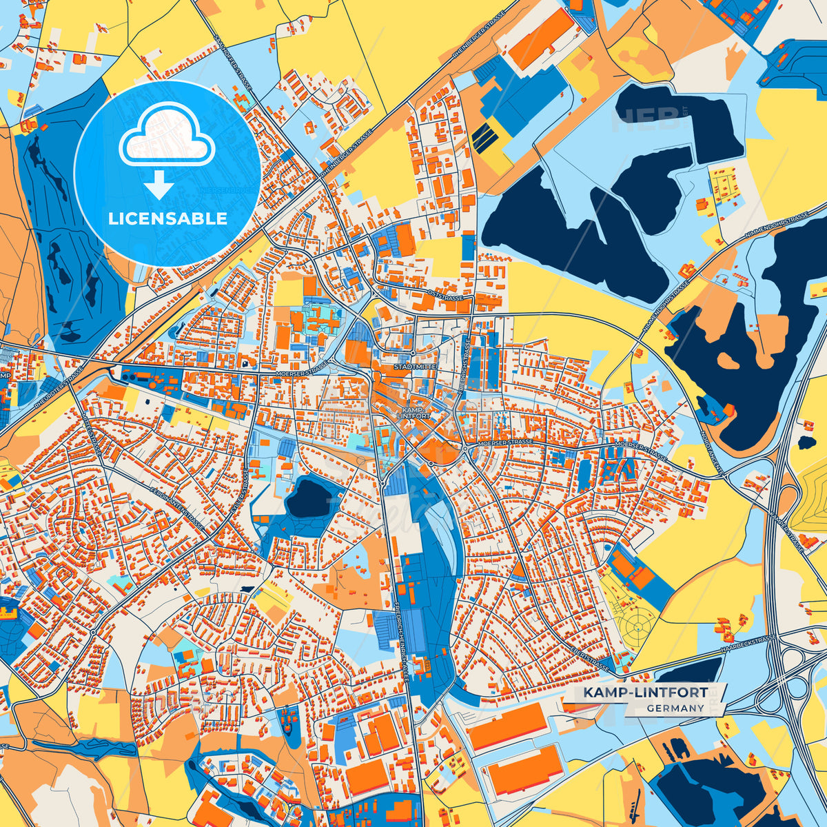 Canvas Print Template of Kamp-Lintfort Street Map