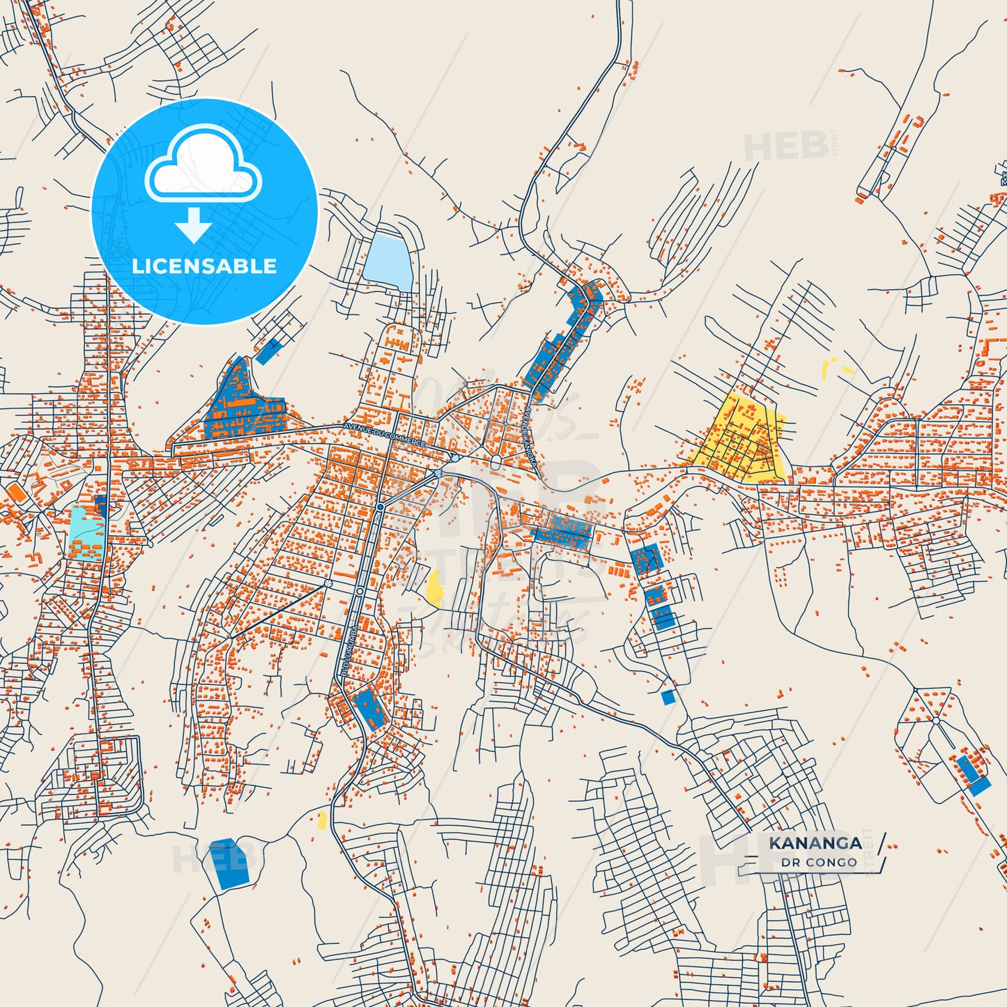 Canvas Print Template of Kananga Street Map