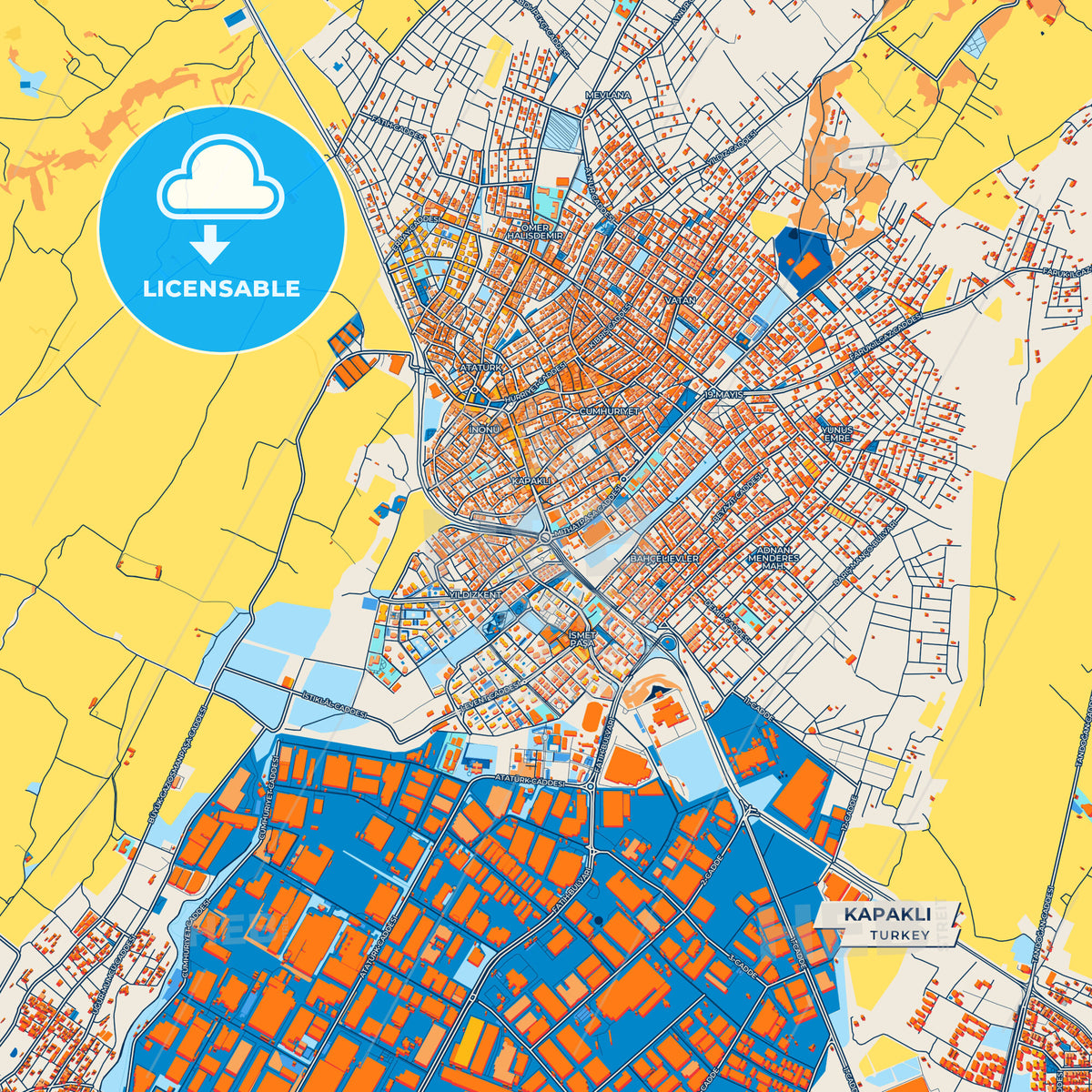 Canvas Print Template of Kapaklı Street Map