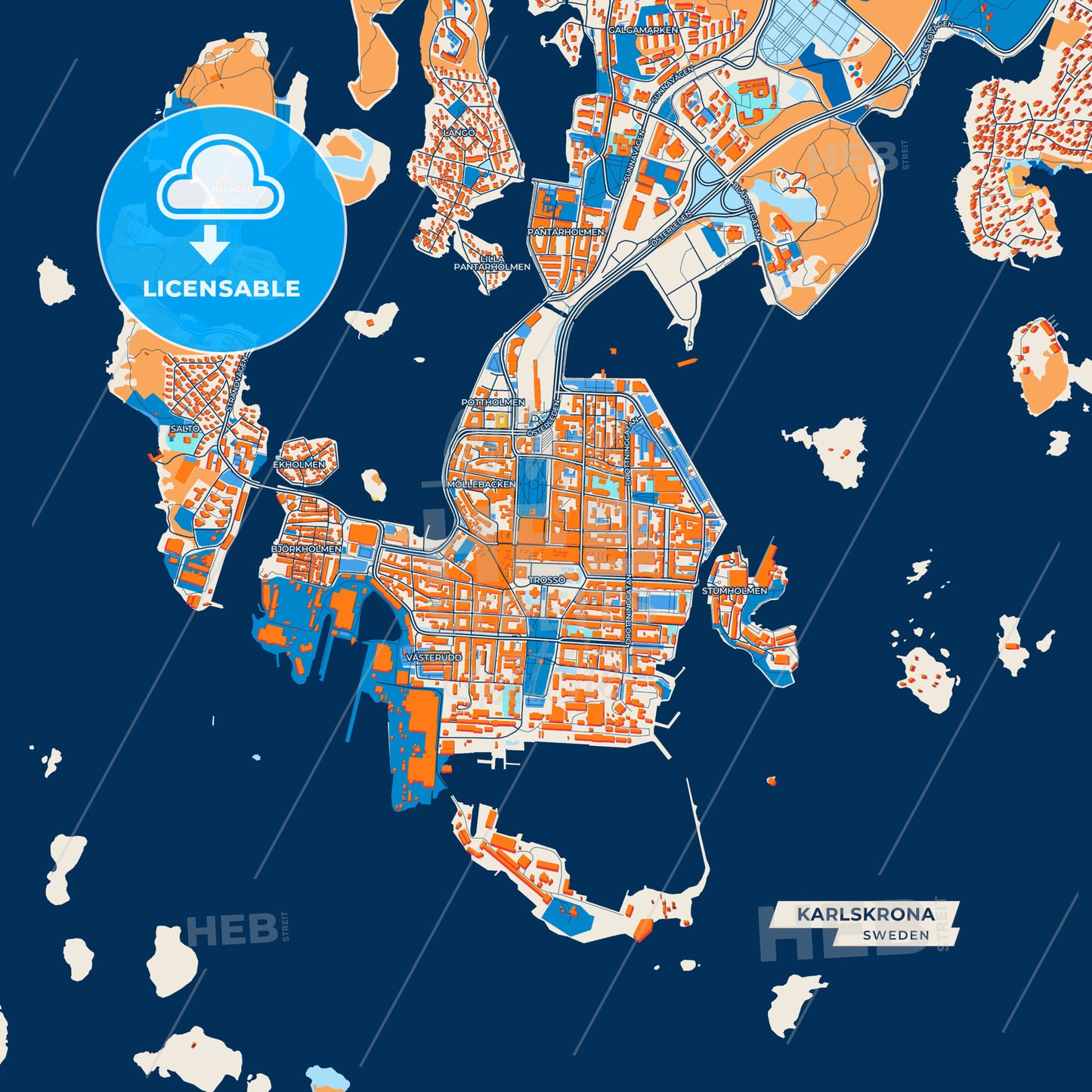 Canvas Print Template of Karlskrona Street Map