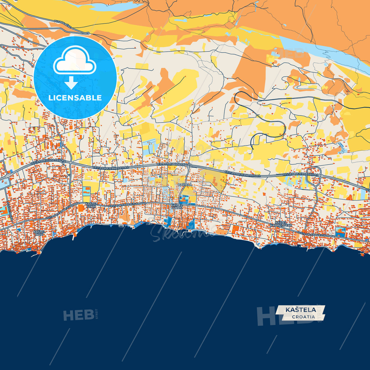 Canvas Print Template of Kaštela Street Map