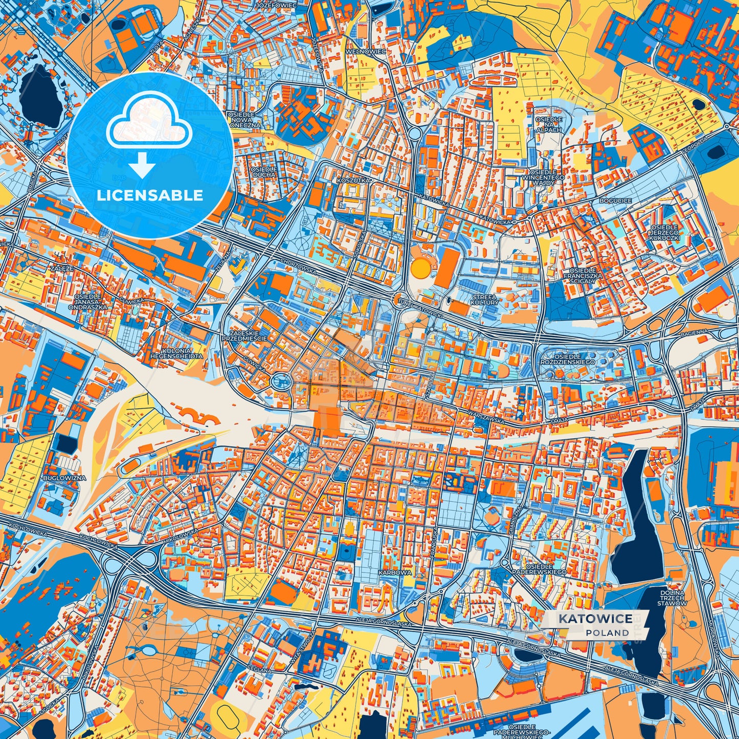 Canvas Print Template of Katowice Street Map