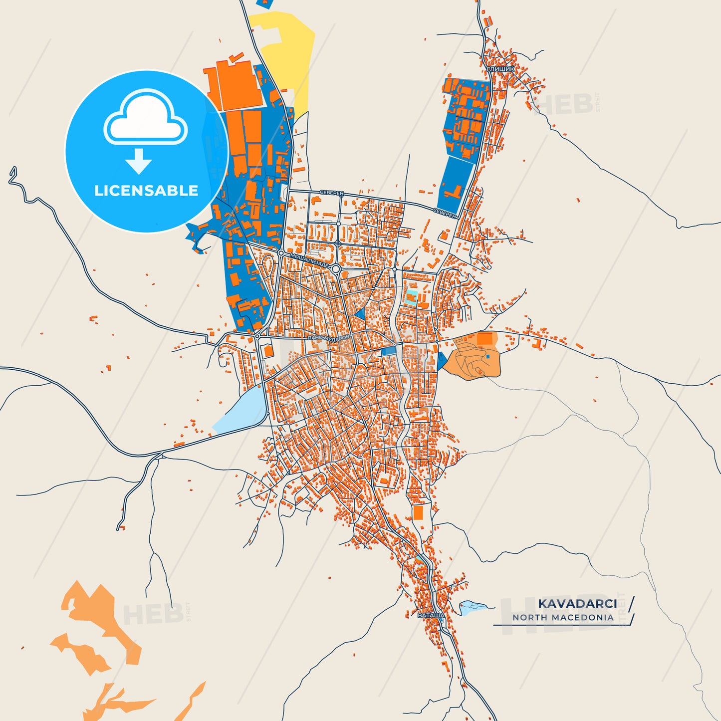 Canvas Print Template of Kavadarci Street Map