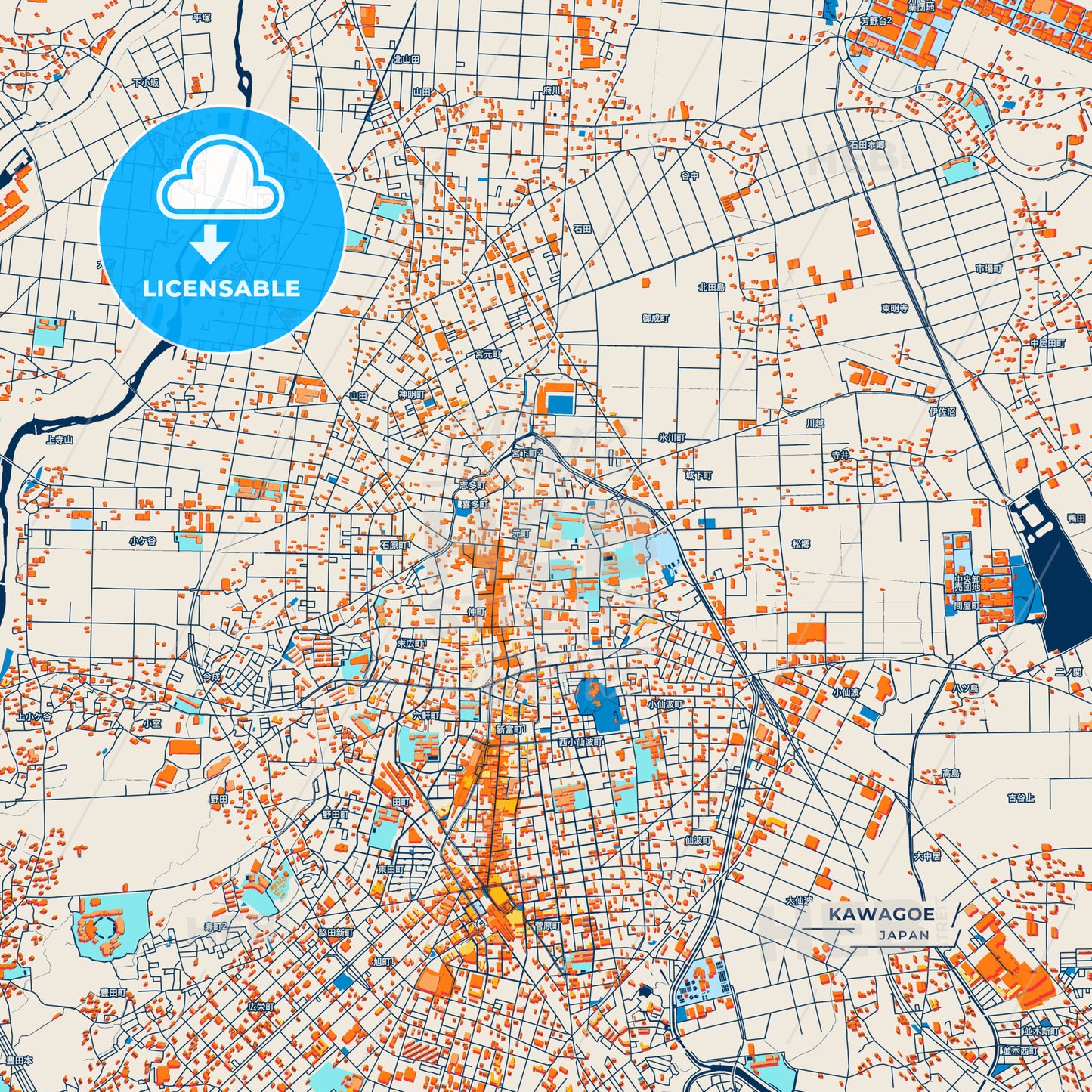 Canvas Print Template of Kawagoe Street Map