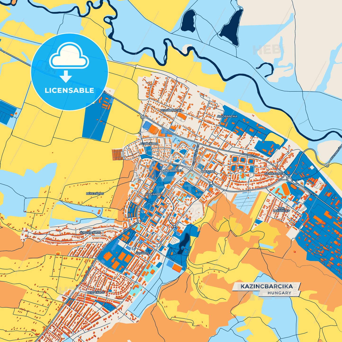 Canvas Print Template of Kazincbarcika Street Map
