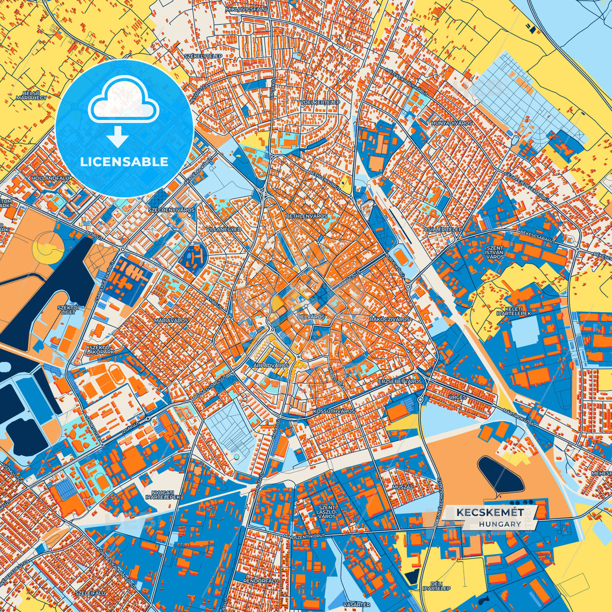 Canvas Print Template of Kecskemét Street Map