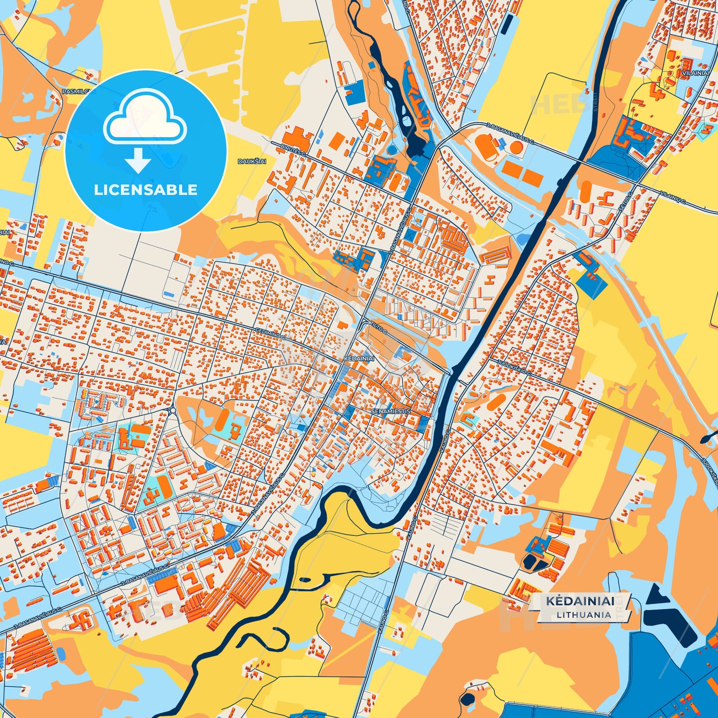 Canvas Print Template of Kėdainiai Street Map