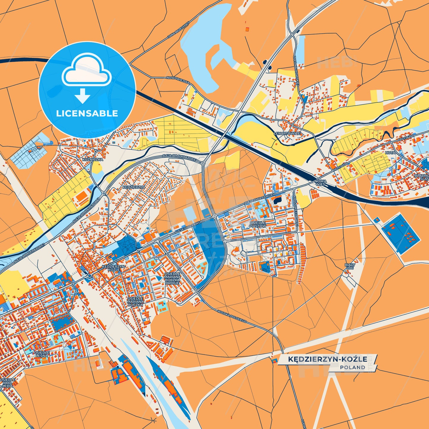 Canvas Print Template of Kędzierzyn-Koźle Street Map