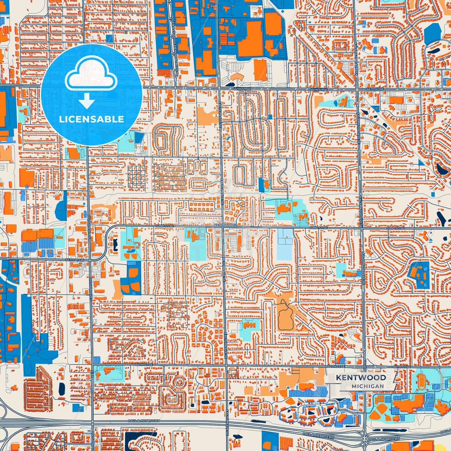 Canvas Print Template of Kentwood Street Map