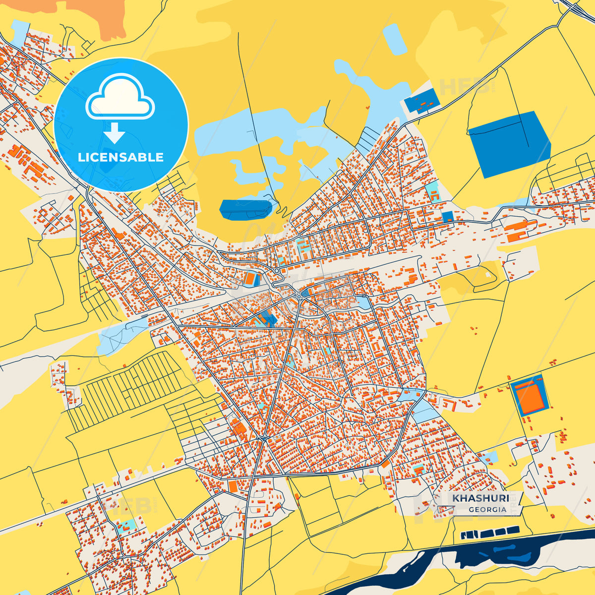 Canvas Print Template of Khashuri Street Map