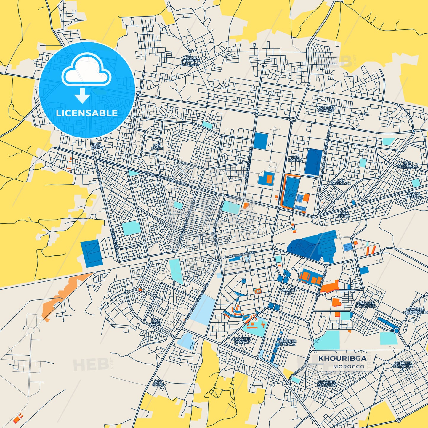 Canvas Print Template of Khouribga Street Map