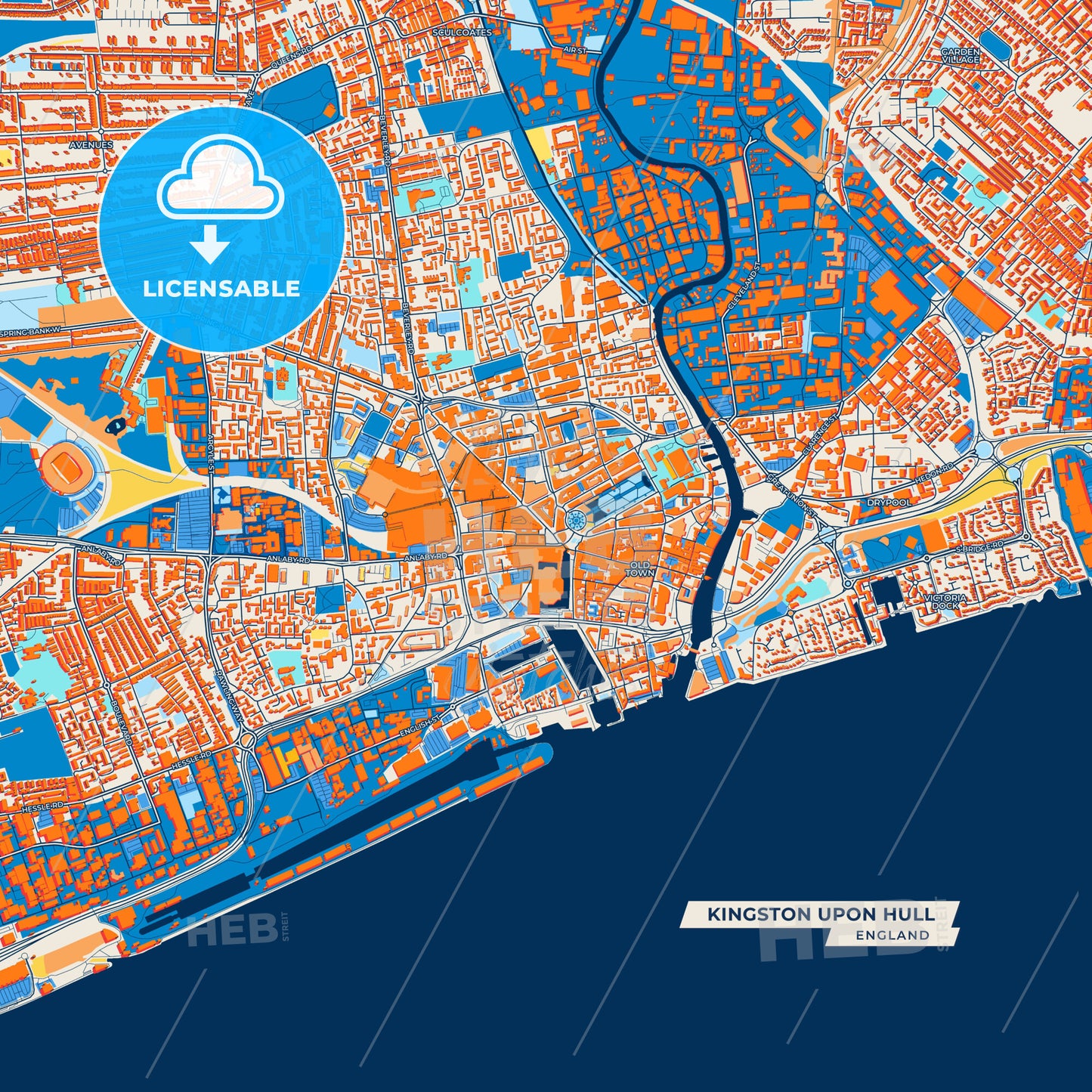 Canvas Print Template of Kingston upon Hull Street Map
