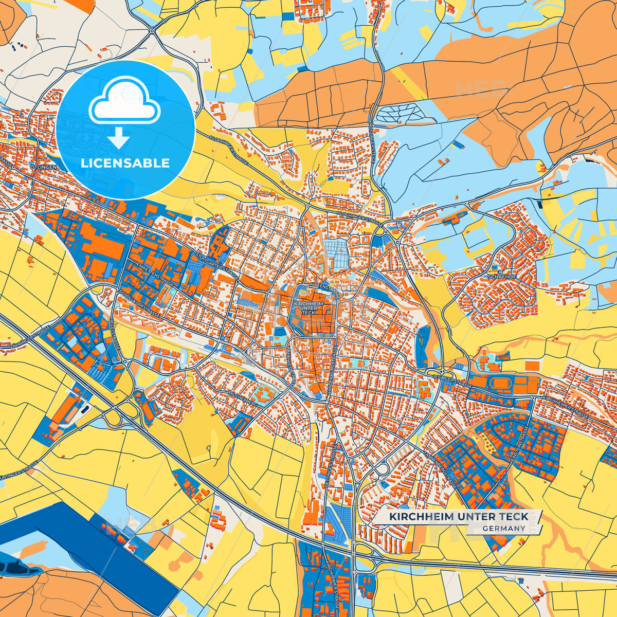 Canvas Print Template of Kirchheim unter Teck Street Map