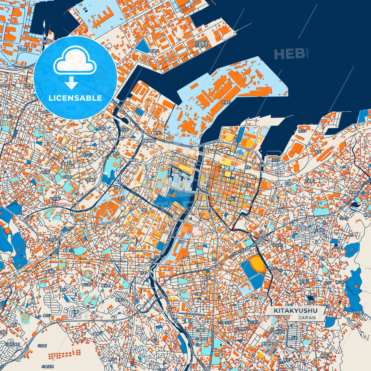 Canvas Print Template of Kitakyushu Street Map