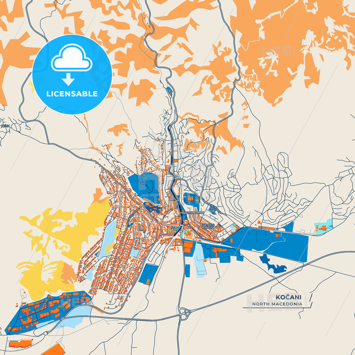 Canvas Print Template of Kočani Street Map