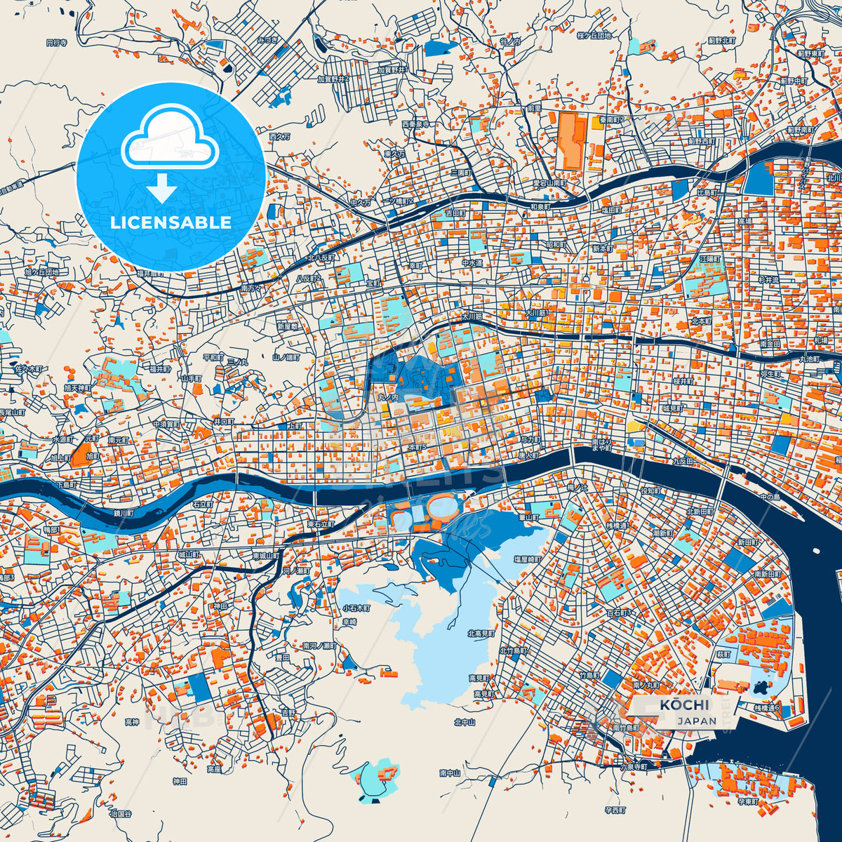 Canvas Print Template of Kōchi Street Map