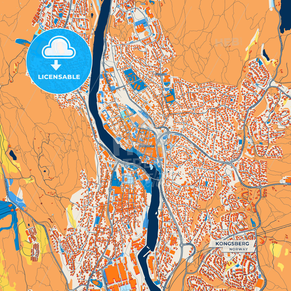 Canvas Print Template of Kongsberg Street Map