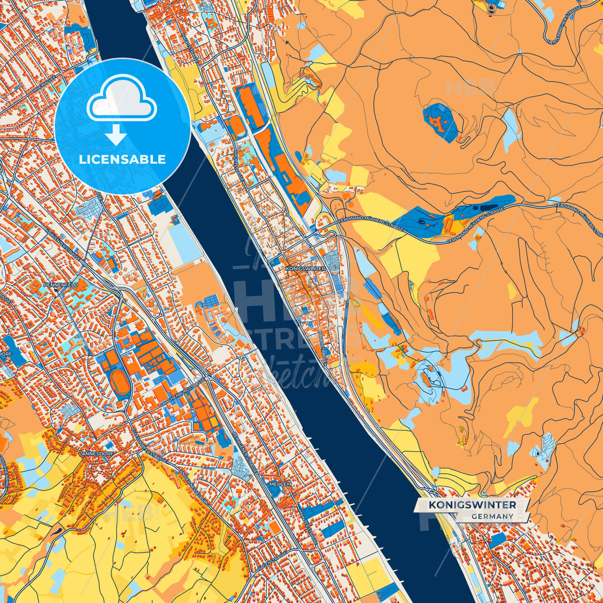 Canvas Print Template of Konigswinter Street Map