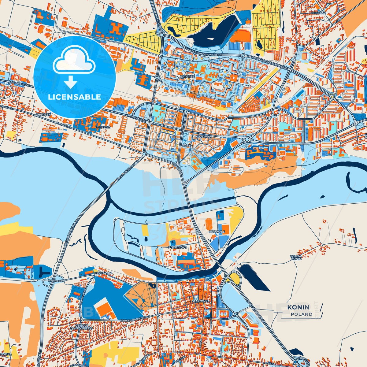 Canvas Print Template of Konin Street Map