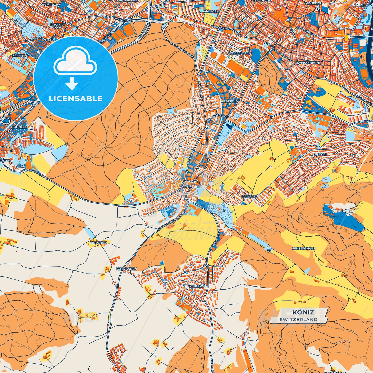 Canvas Print Template of Köniz Street Map