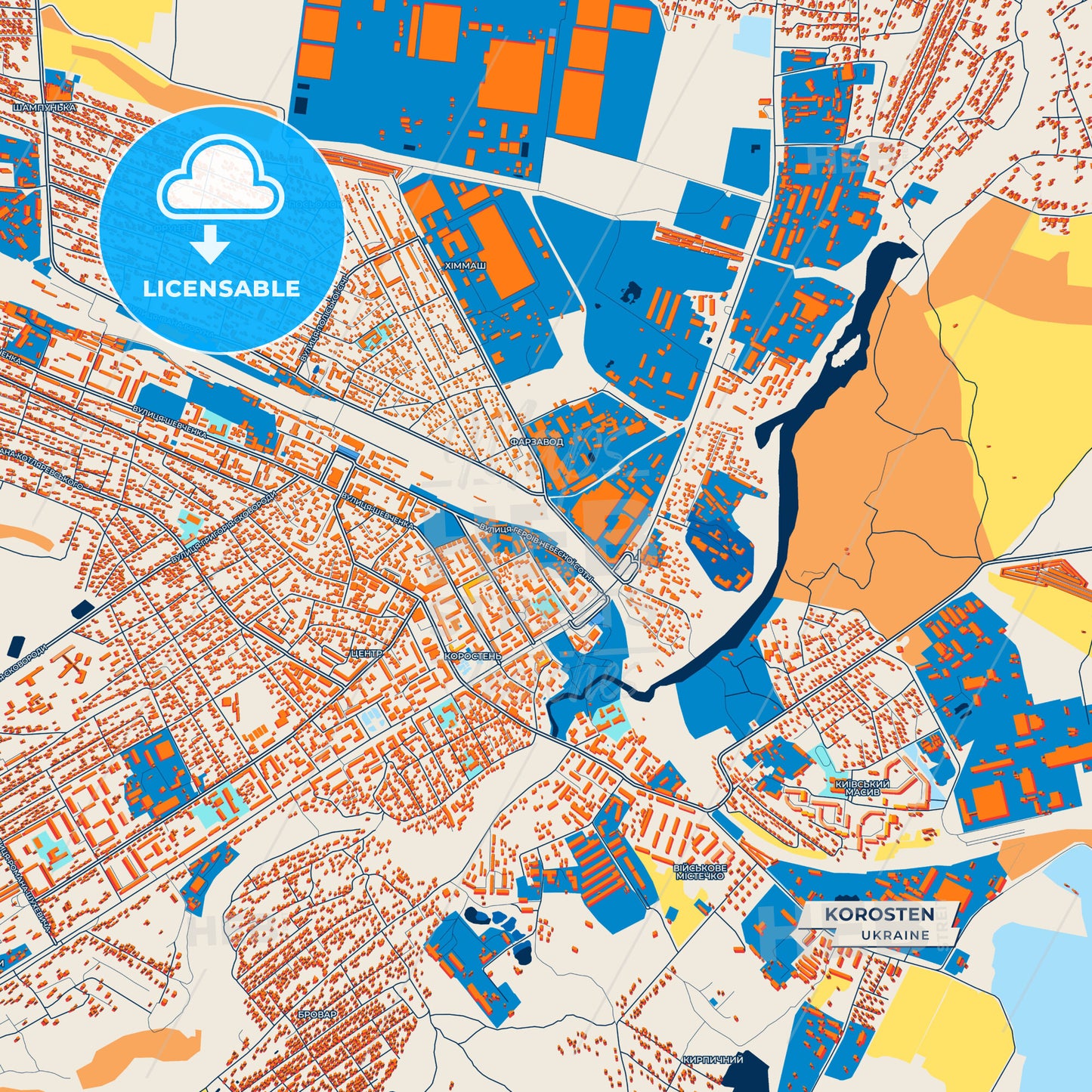 Canvas Print Template of Korosten Street Map