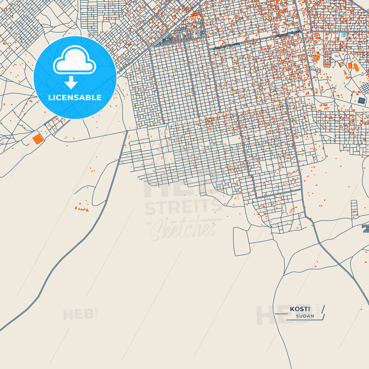 Canvas Print Template of Kosti Street Map
