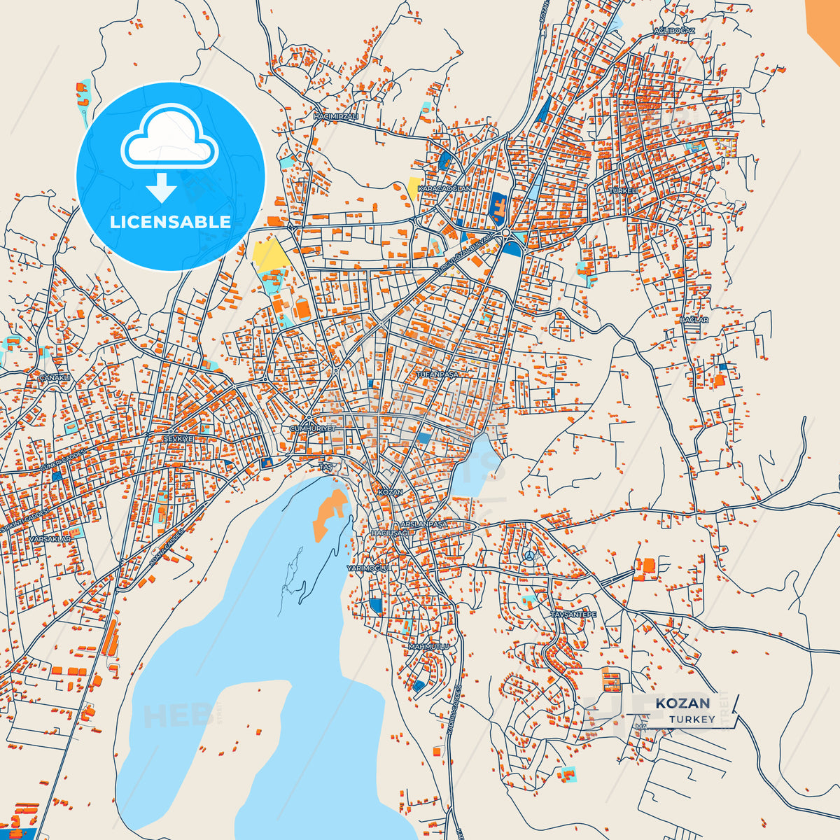 Canvas Print Template of Kozan Street Map