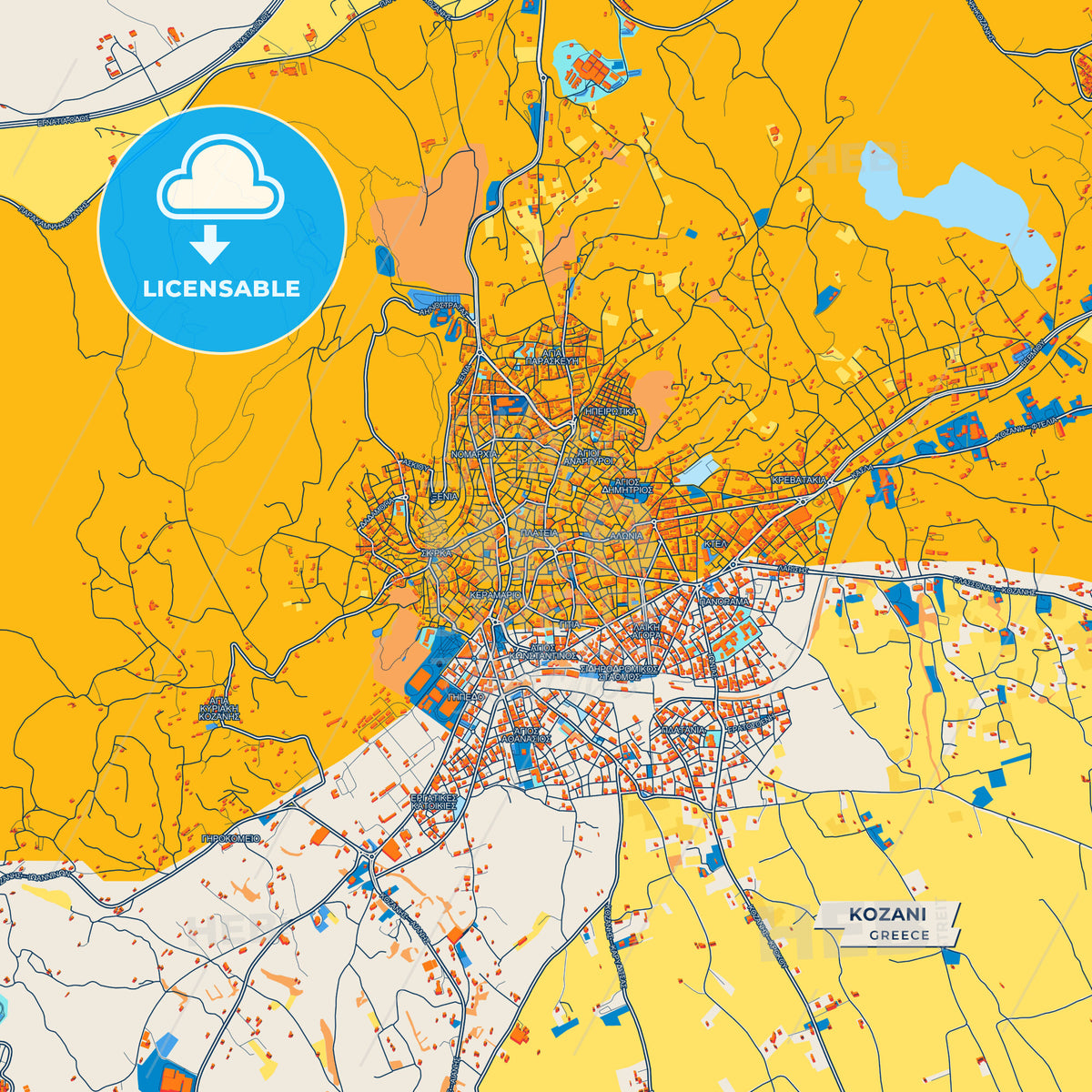 Canvas Print Template of Kozani Street Map