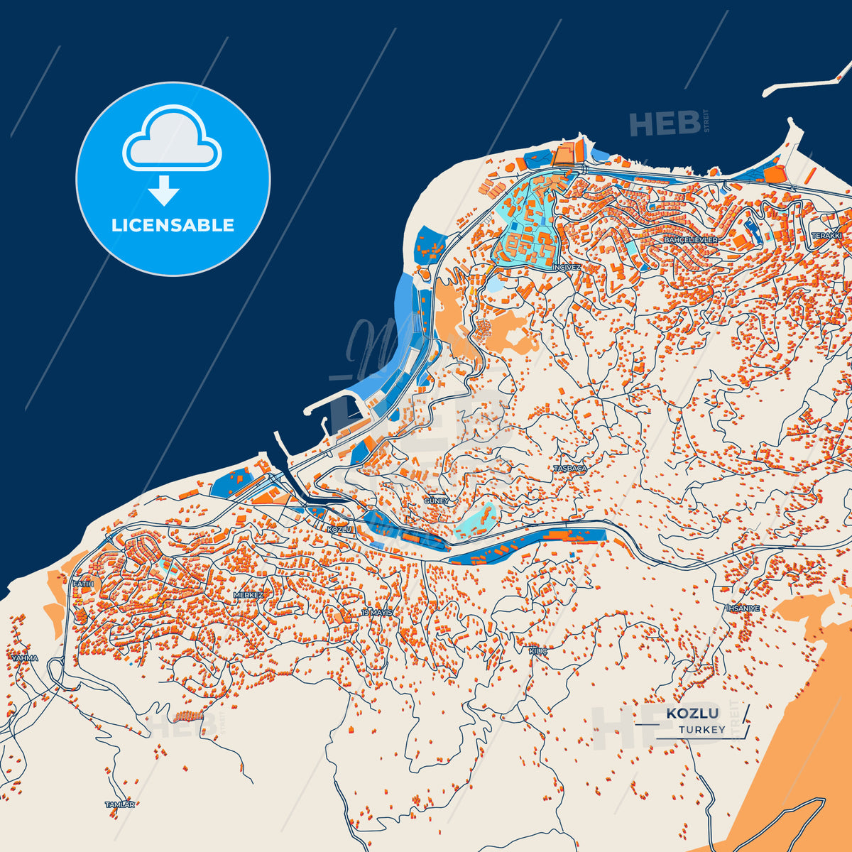 Canvas Print Template of Kozlu Street Map