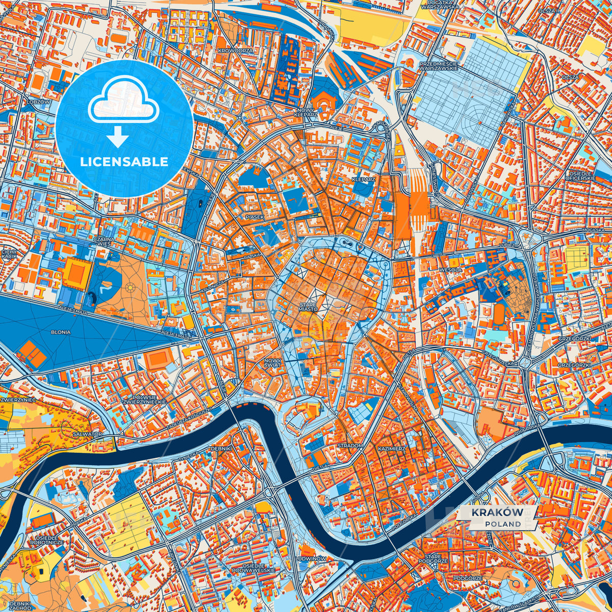Canvas Print Template of Kraków Street Map