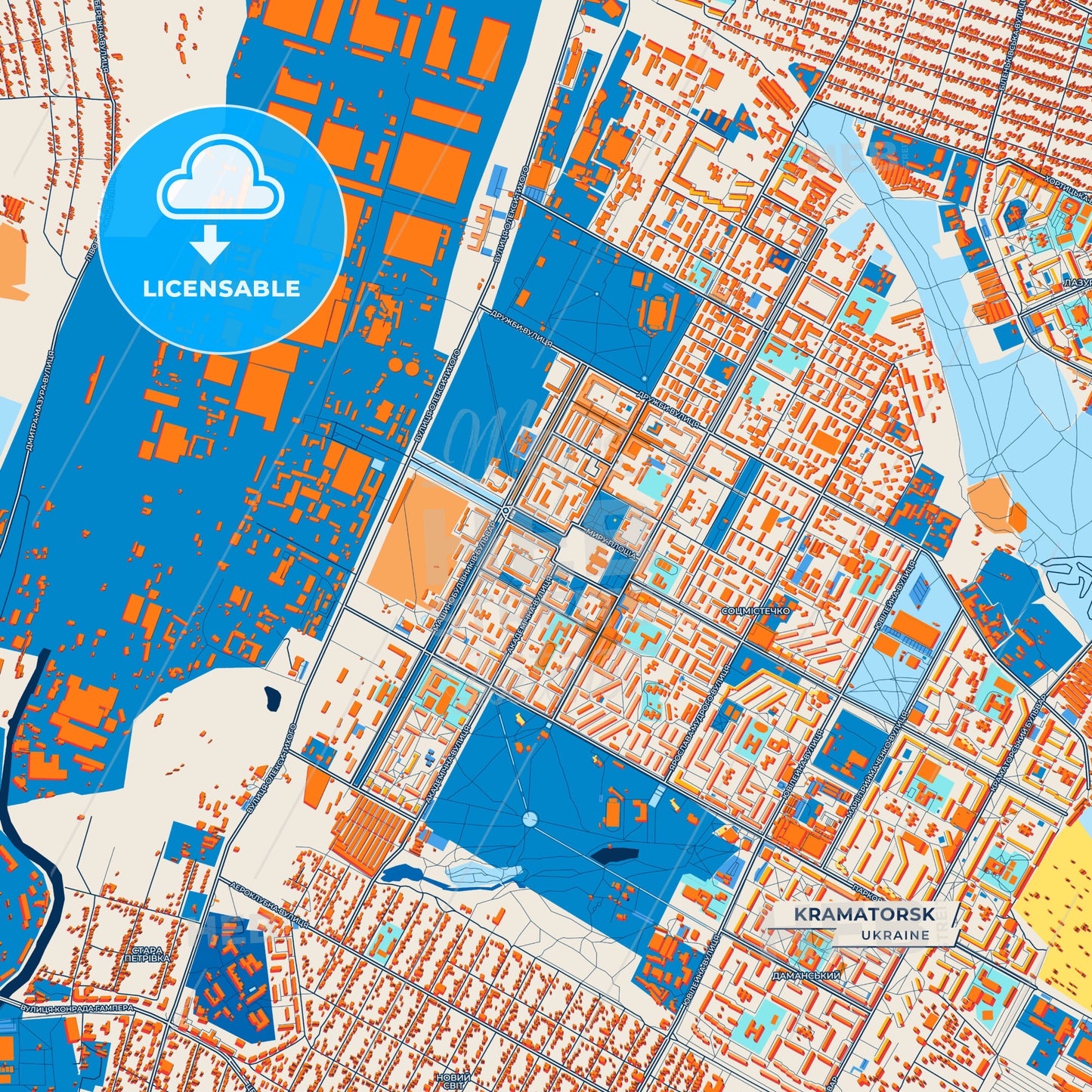 Canvas Print Template of Kramatorsk Street Map