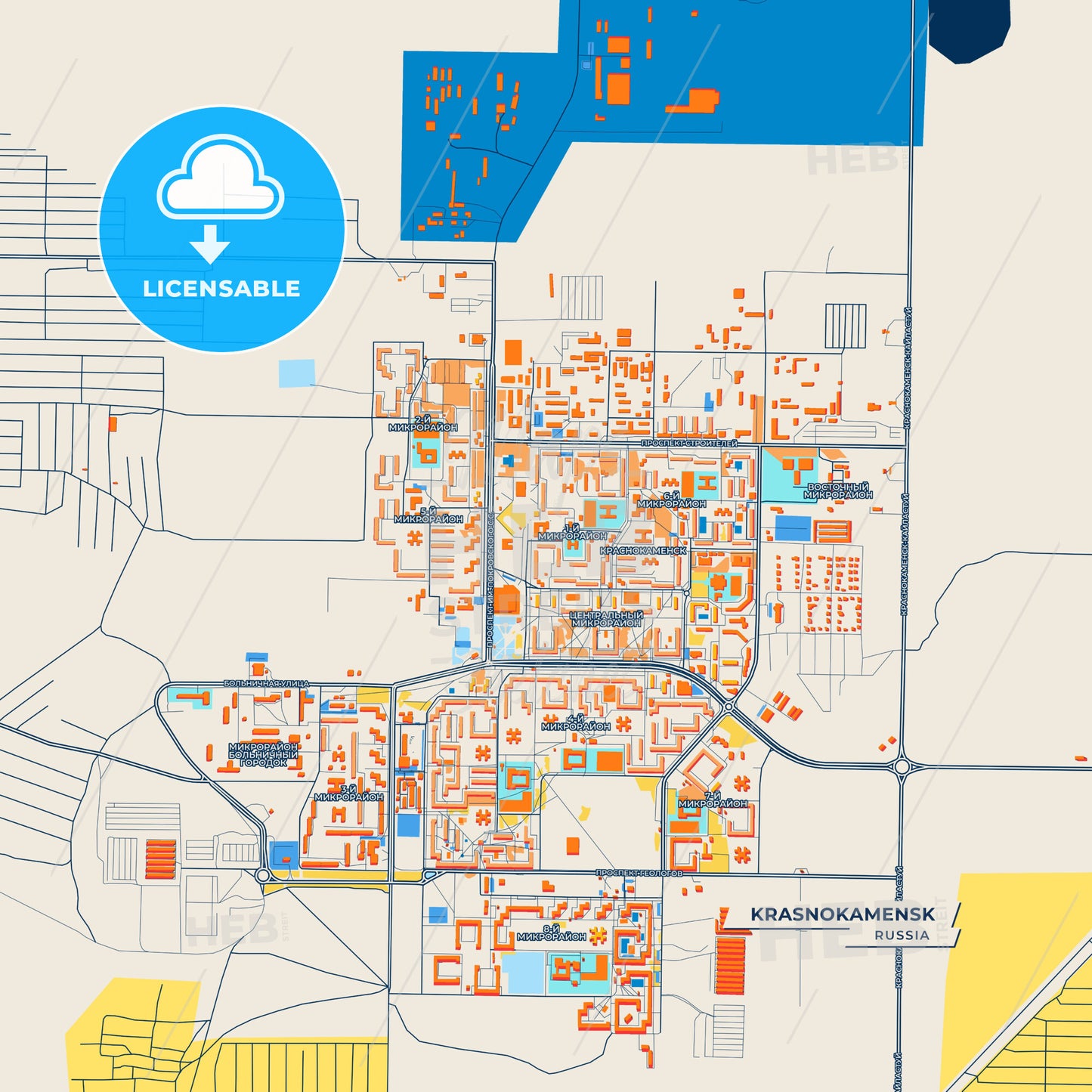 Canvas Print Template of Krasnokamensk Street Map