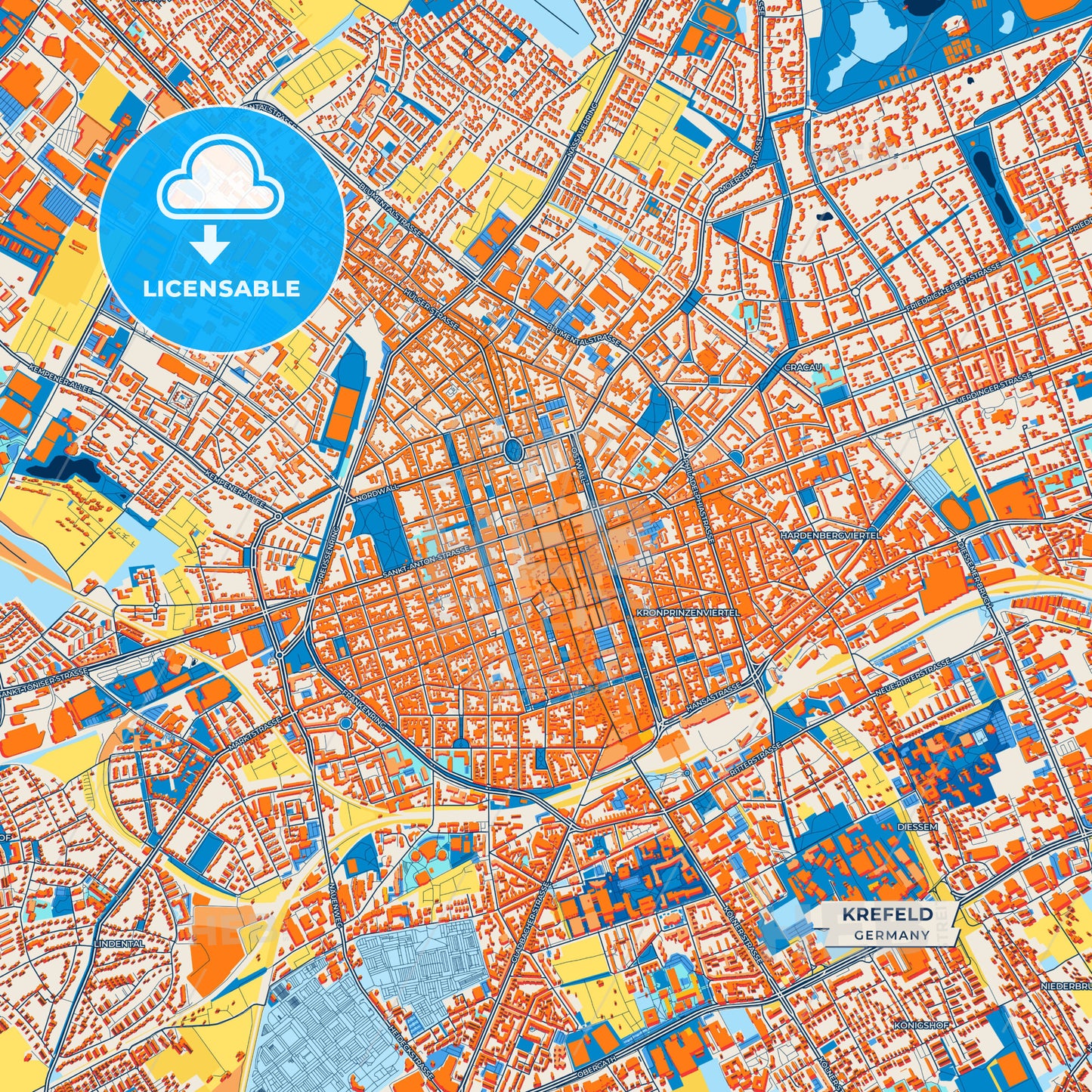 Canvas Print Template of Krefeld Street Map