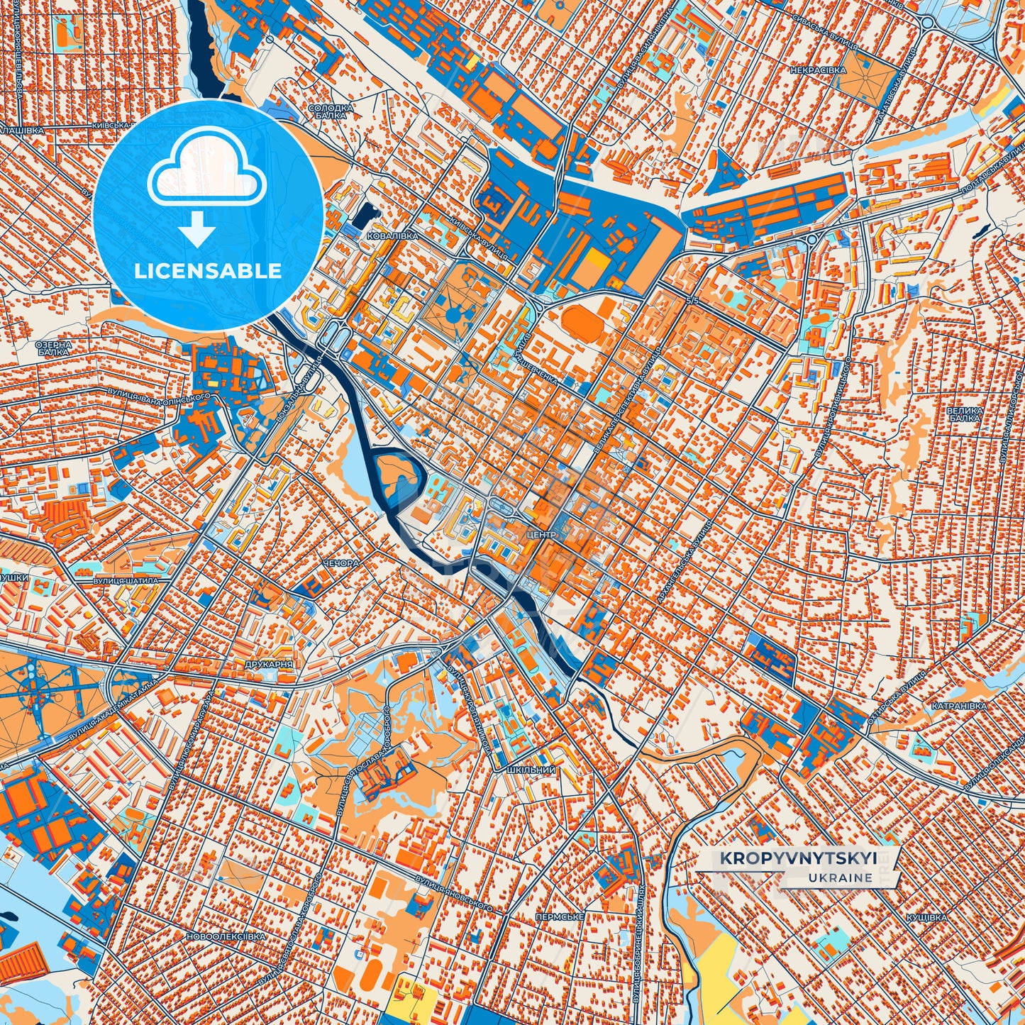 Canvas Print Template of Kropyvnytskyi Street Map