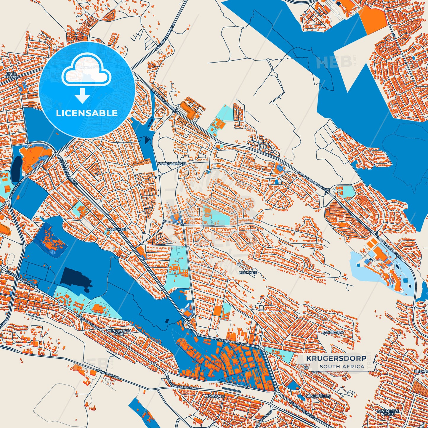 Canvas Print Template of Krugersdorp Street Map