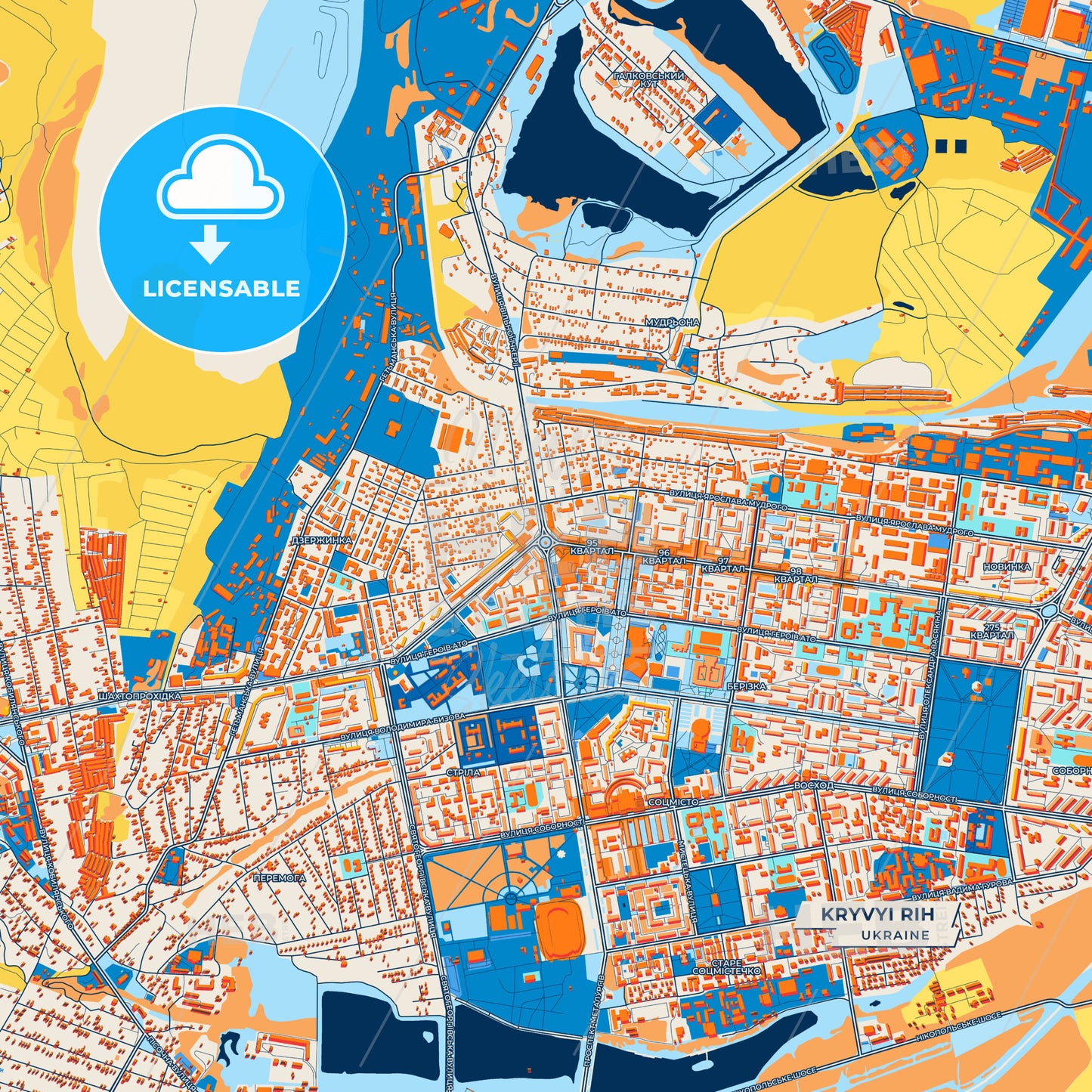 Canvas Print Template of Kryvyi Rih Street Map