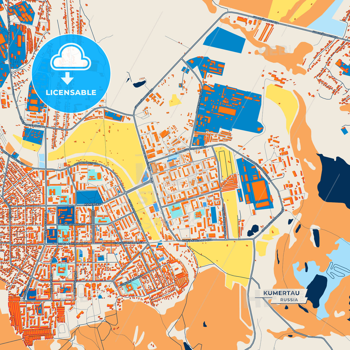 Canvas Print Template of Kumertau Street Map