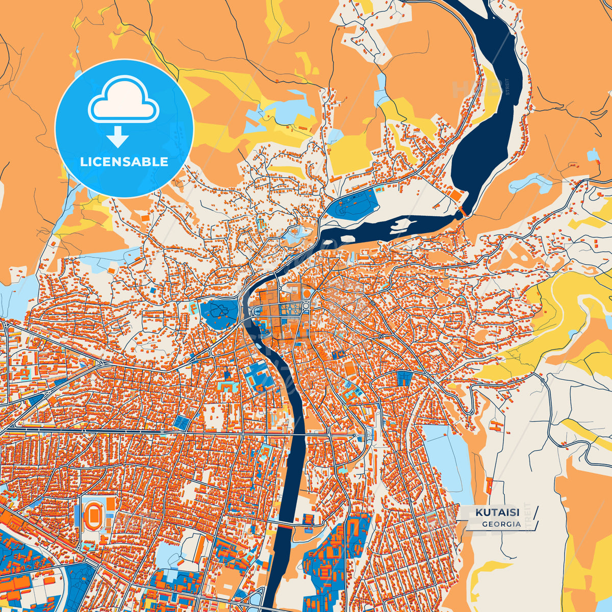 Canvas Print Template of Kutaisi Street Map