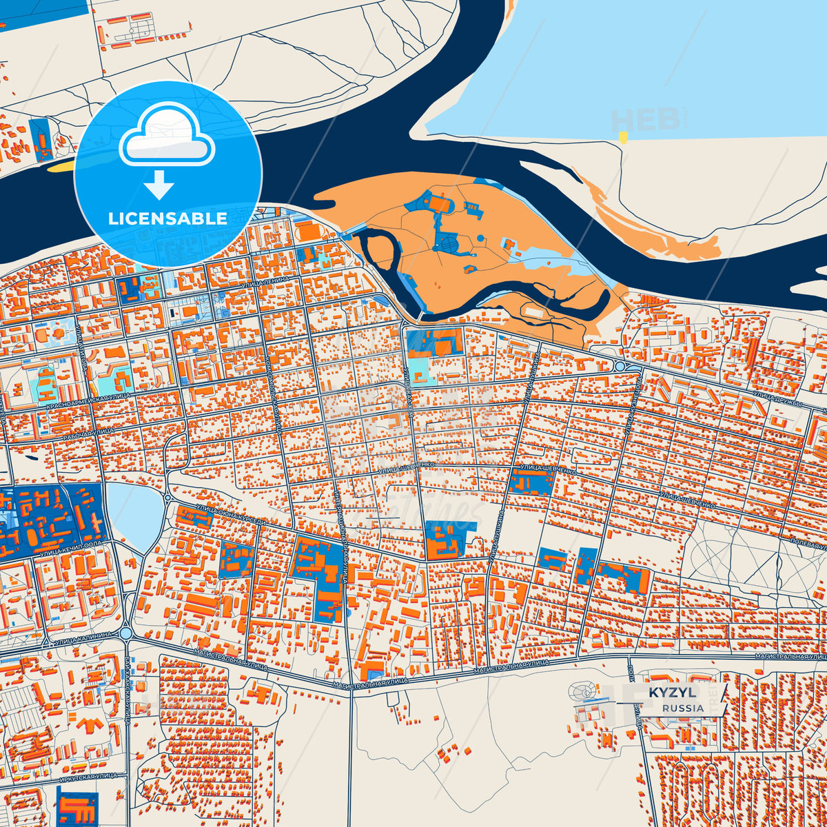 Canvas Print Template of Kyzyl Street Map