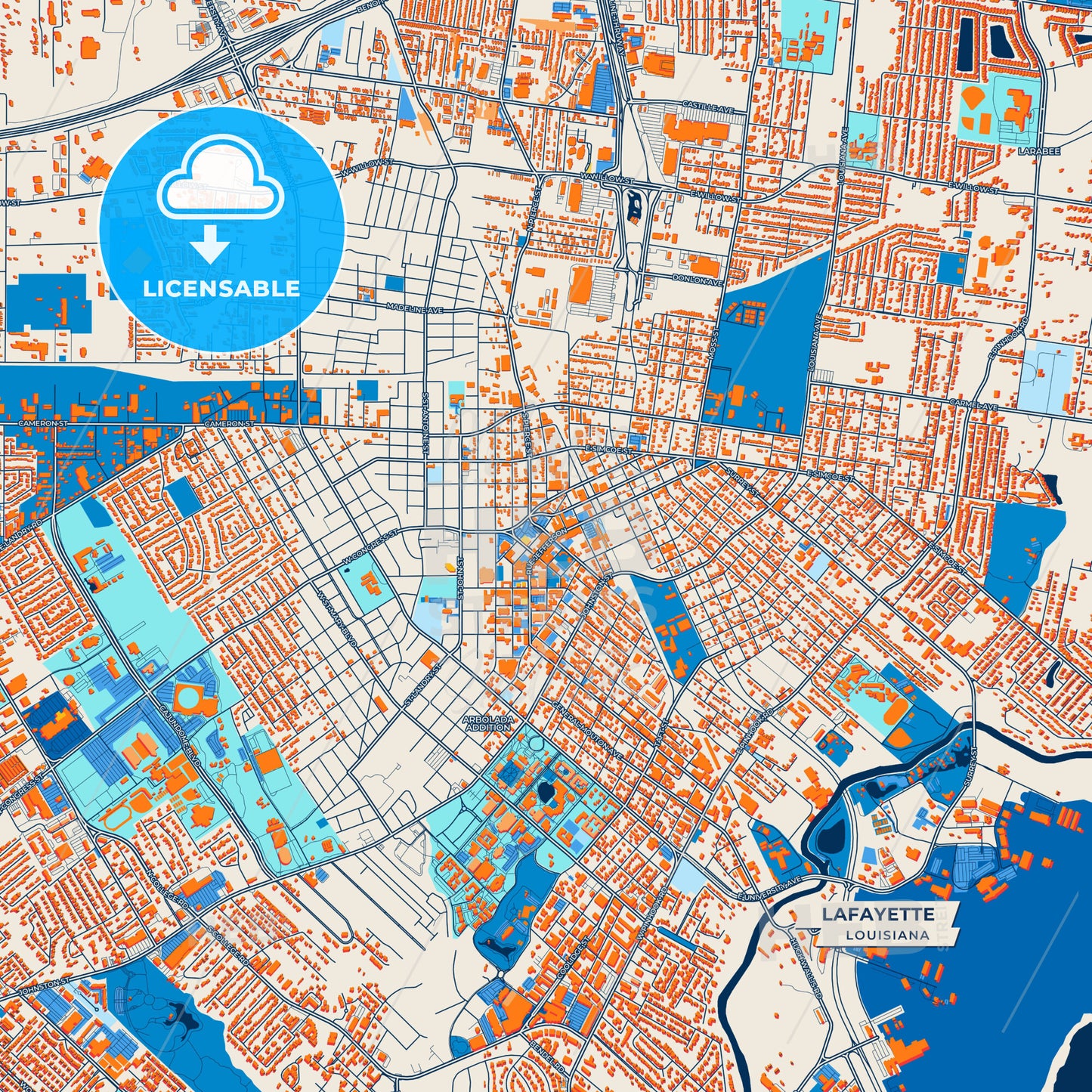 Canvas Print Template of Lafayette Street Map