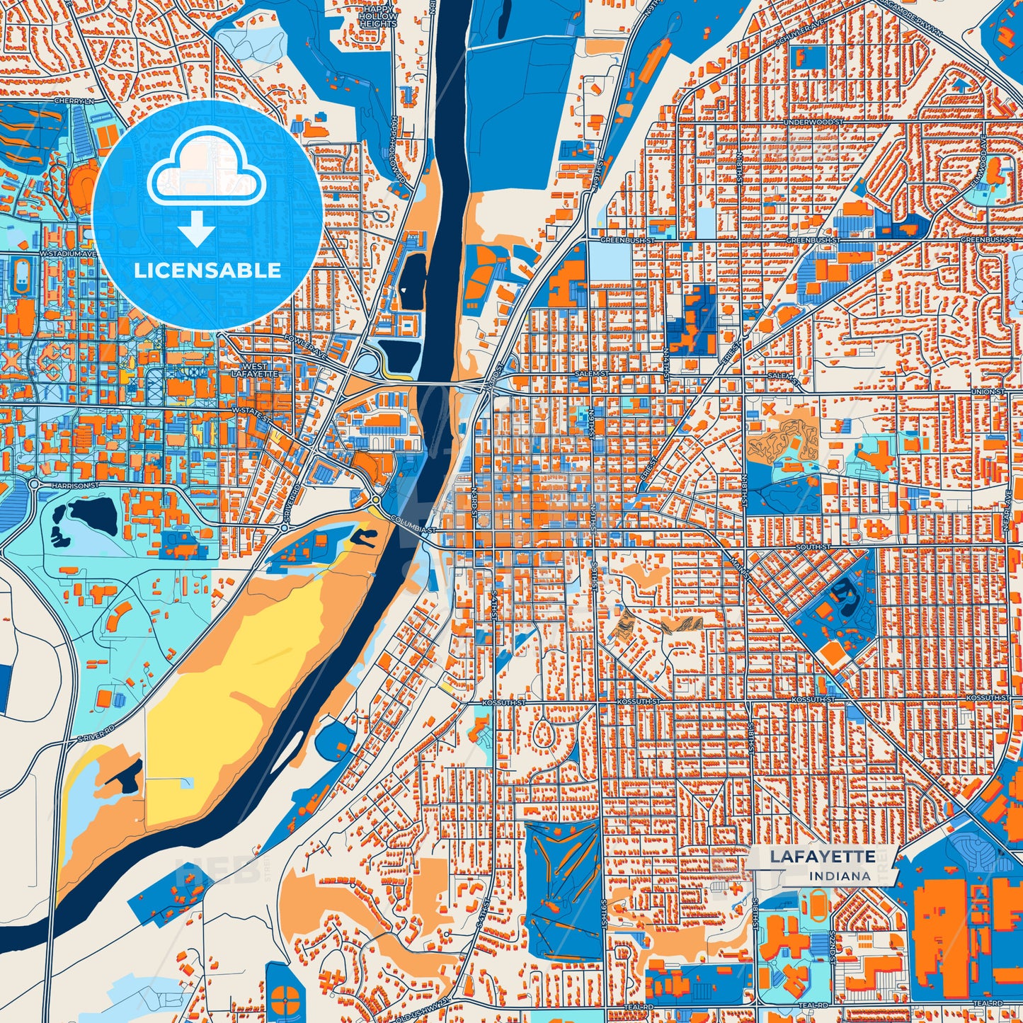 Canvas Print Template of Lafayette Street Map